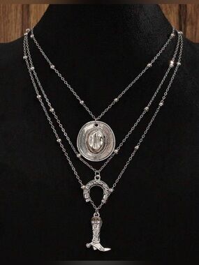 Layered Western Silver-Tone Pendant Necklace - Women Jewelry